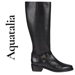 Aquatalia Graciela Black Leather Knee-High Boots, Size 9, Italy. New without box